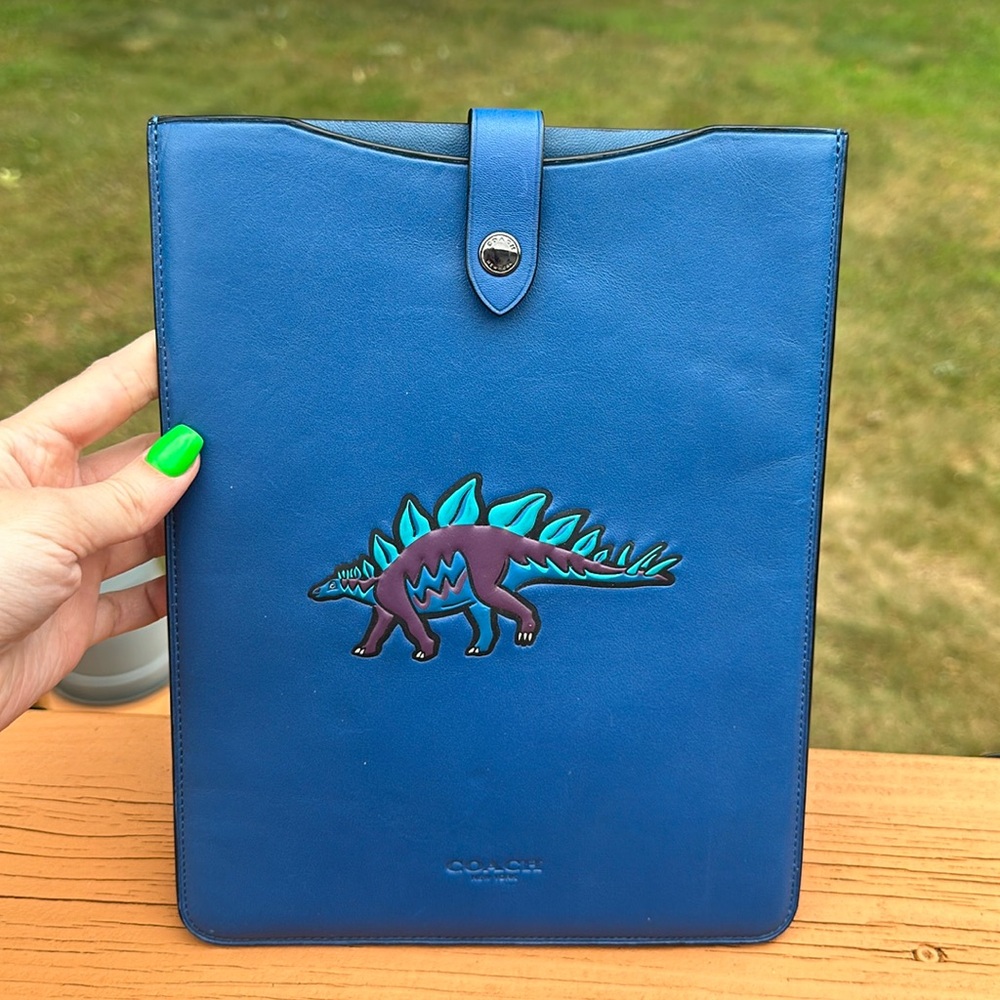 Coach Steggy Tablet Leather Carry Sleeve Protector Case Blue Dinosaur Mascot Bag